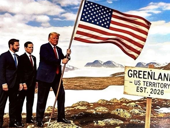 Trump releases AI image of US occupation of Greenland and flag waving