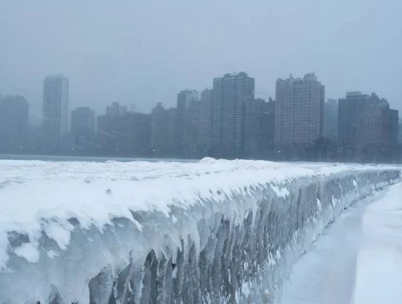 Lake Michigan covered in ice amid severe cold snap